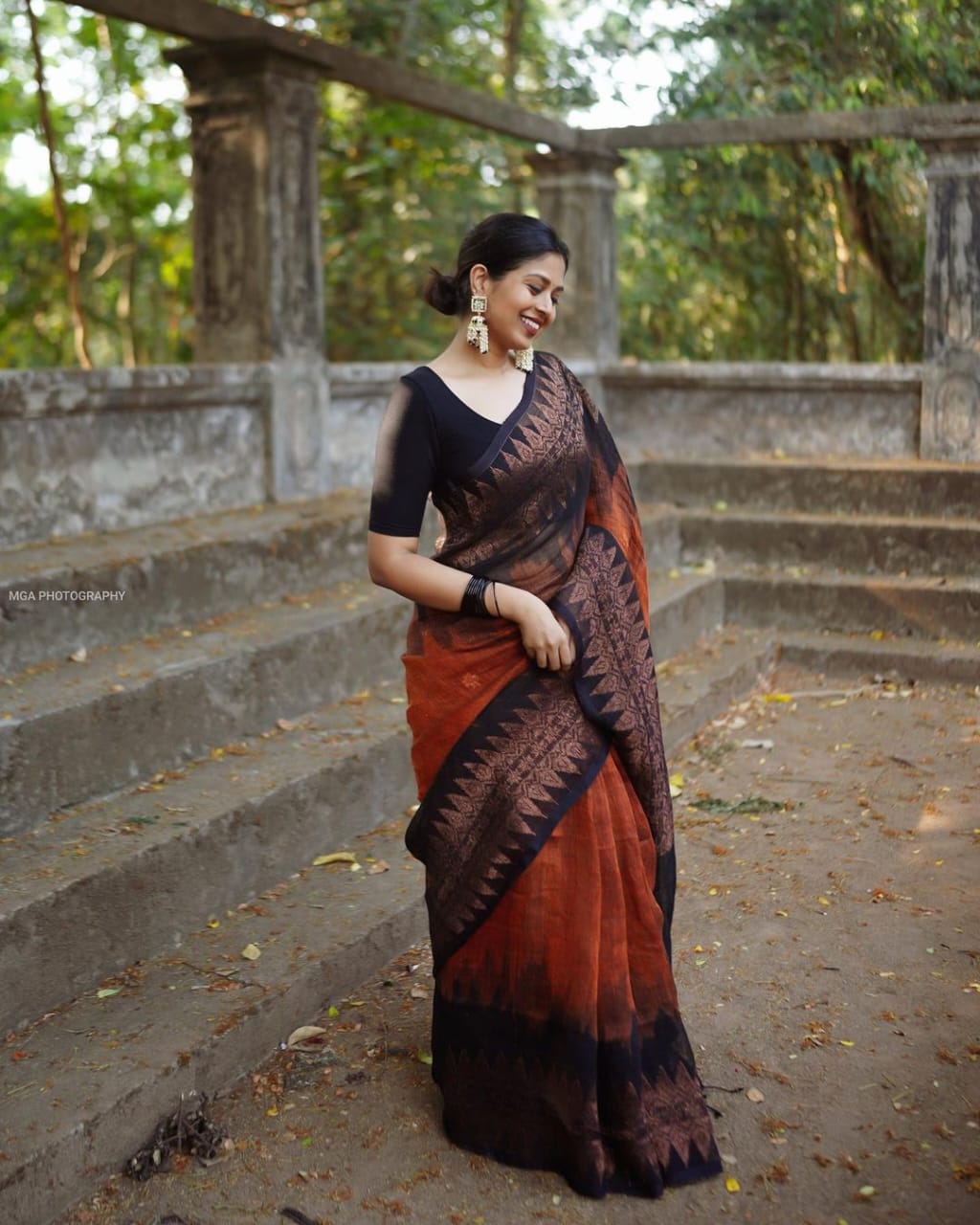 Elision Orange Soft Silk Saree With Dalliance Blouse Piece