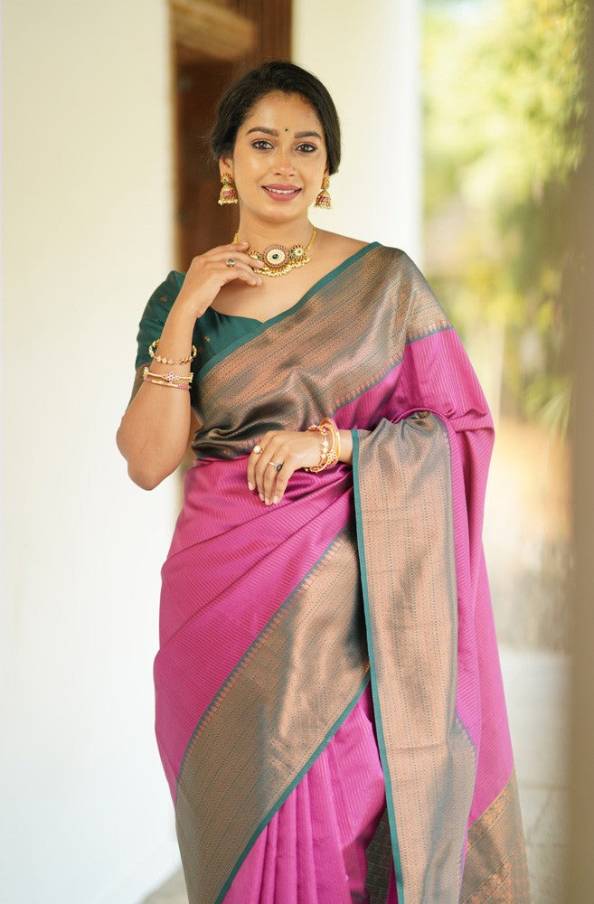 Fairytale Dark Pink Soft Silk Saree With Girlish Blouse Piece