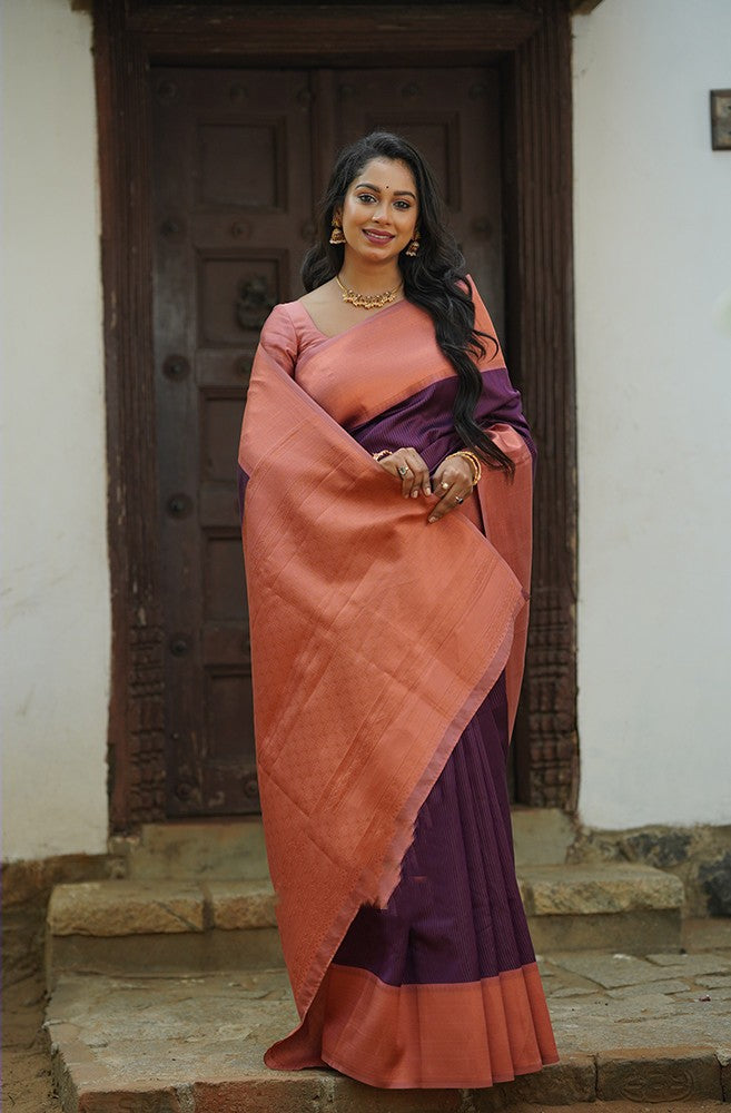 Brood Purple Soft Silk Saree With Wonderful Blouse Piece