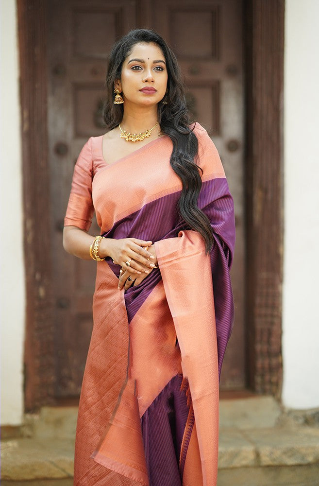 Brood Purple Soft Silk Saree With Wonderful Blouse Piece