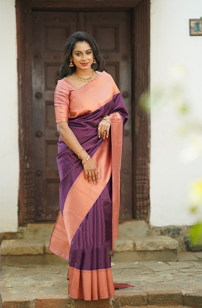 Brood Purple Soft Silk Saree With Wonderful Blouse Piece