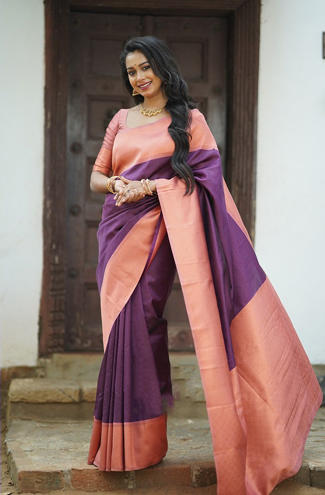 Brood Purple Soft Silk Saree With Wonderful Blouse Piece