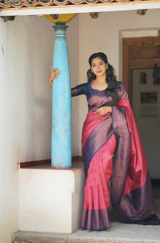 Eloquence Tomato Soft Silk Saree With Capricious Blouse Piece