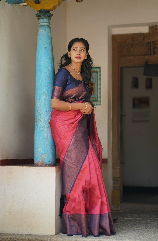 Eloquence Tomato Soft Silk Saree With Capricious Blouse Piece