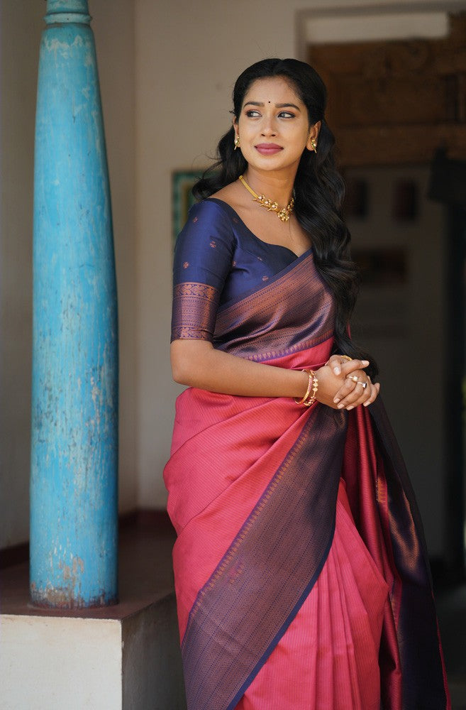 Eloquence Tomato Soft Silk Saree With Capricious Blouse Piece