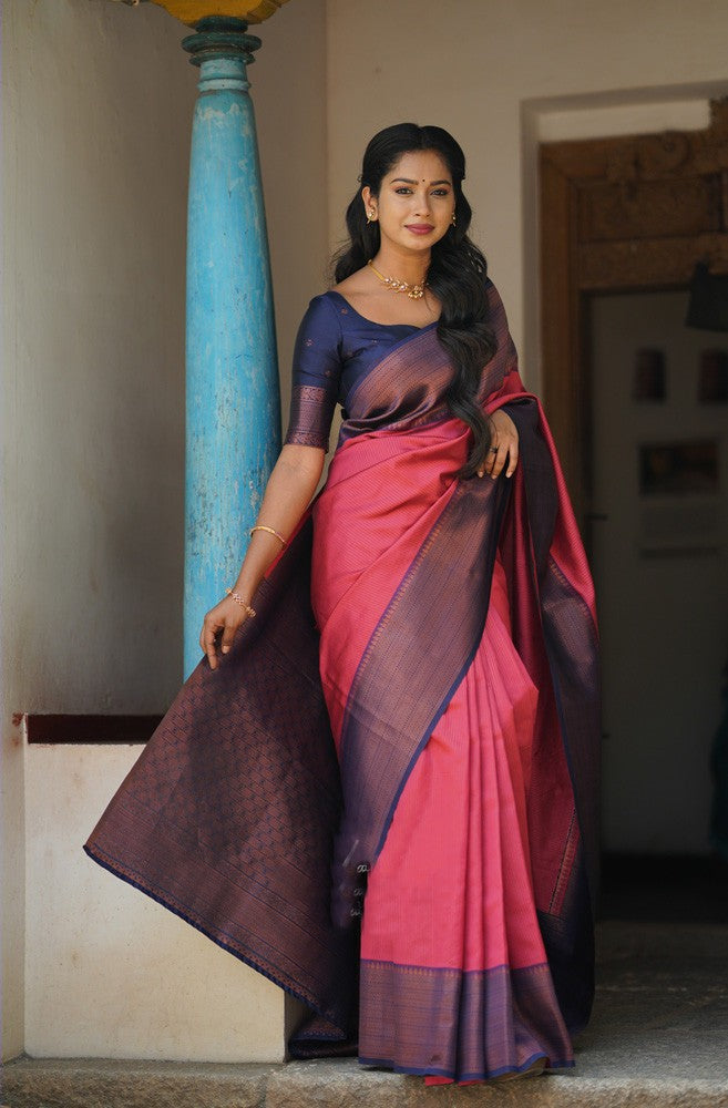 Eloquence Tomato Soft Silk Saree With Capricious Blouse Piece