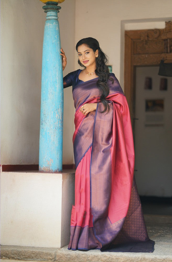 Eloquence Tomato Soft Silk Saree With Capricious Blouse Piece