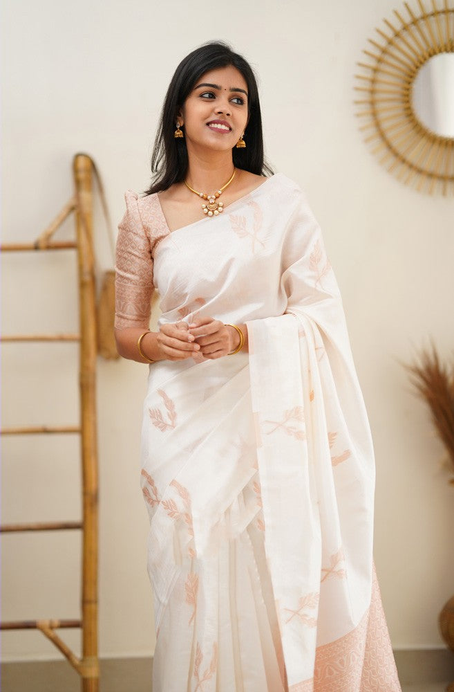 Epiphany White Soft Silk Saree With Breathtaking Blouse Piece