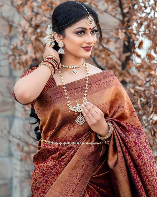 Vestigial Wine Soft Silk Saree With Stunner Blouse Piece