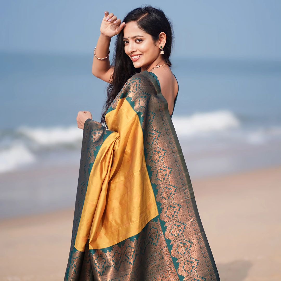 Phenomenal Yellow Soft Silk Saree With Enthralling Blouse Piece