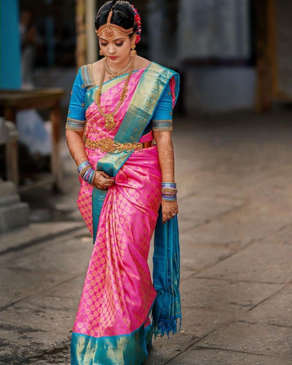 Quintessential Dark Pink Soft Banarasi Silk Saree With Elision Blouse Piece