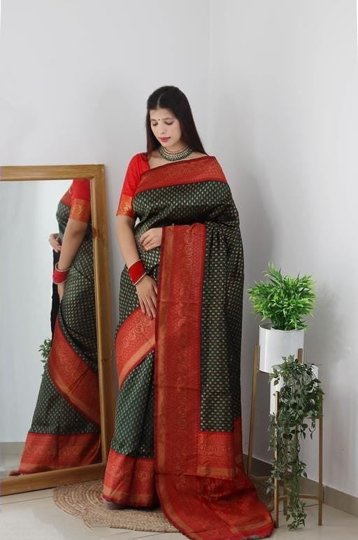 Pleasurable Dark Green Soft Silk Saree With Seraglio Blouse Piece