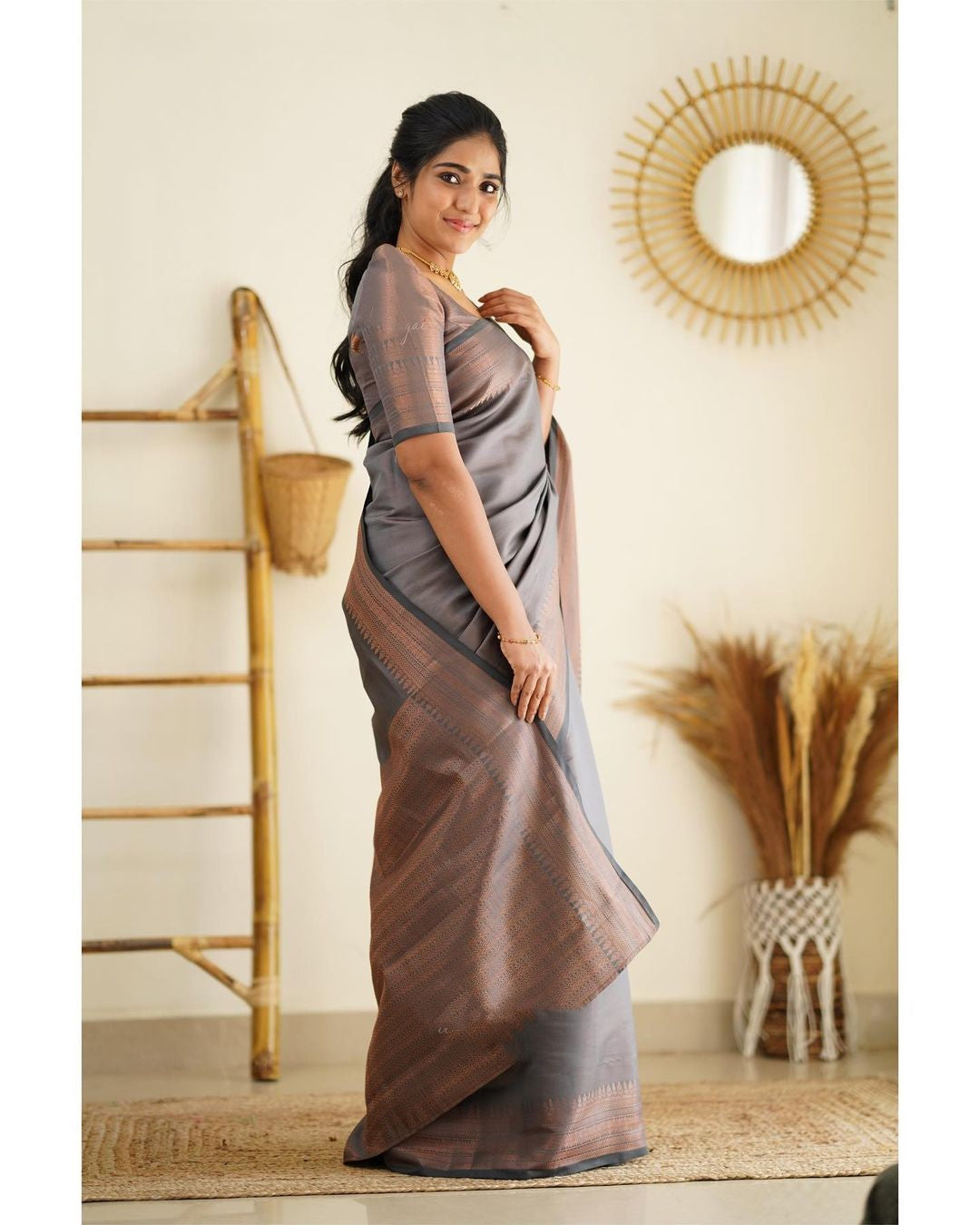 Magnetic Grey Soft Silk Saree With Palimpsest Blouse Piece