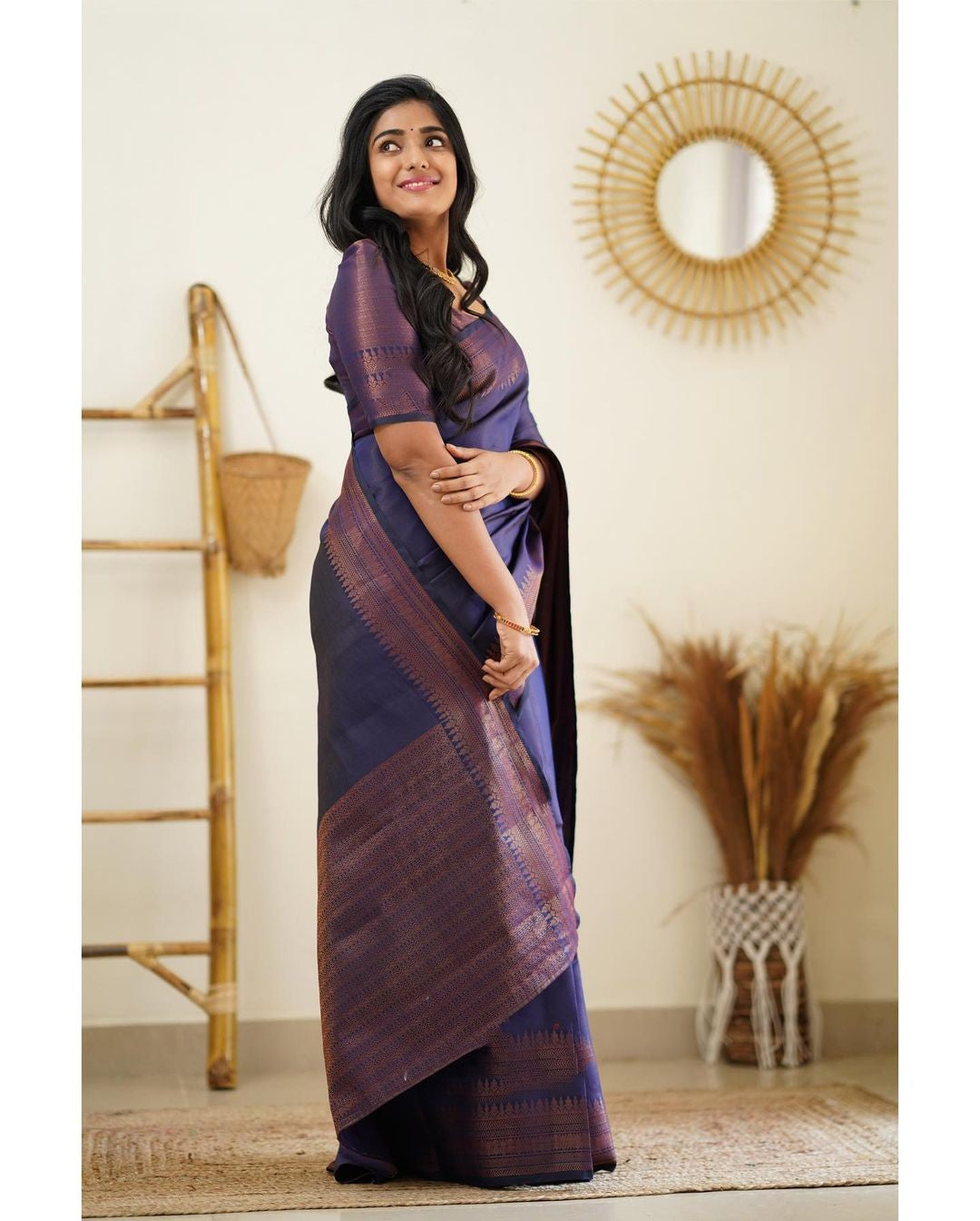 Dissemble Navy Blue Soft Silk Saree With Gossamer Blouse Piece