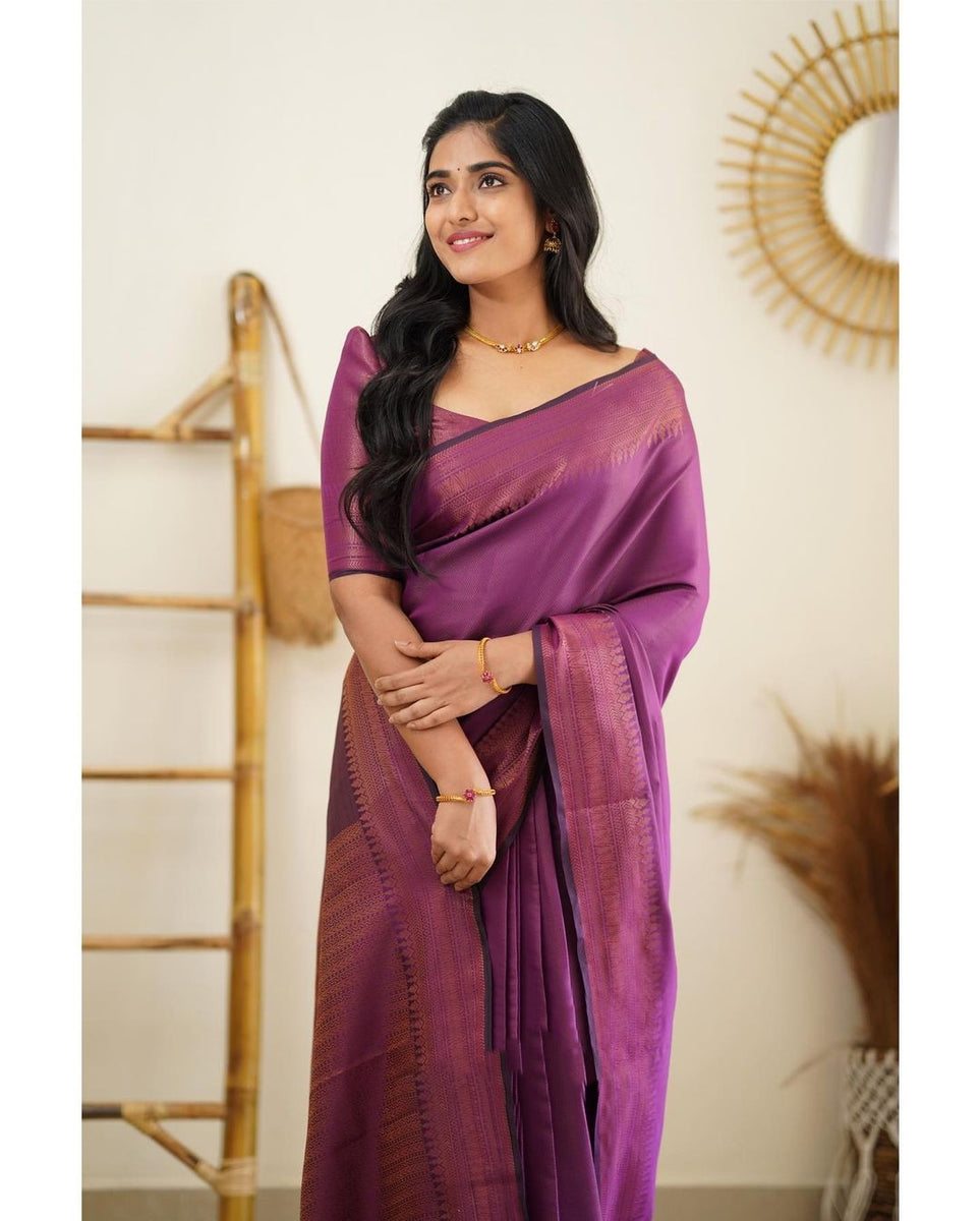 Desuetude Purple Soft Silk Saree With Dissemble Blouse Piece – SilkFolks