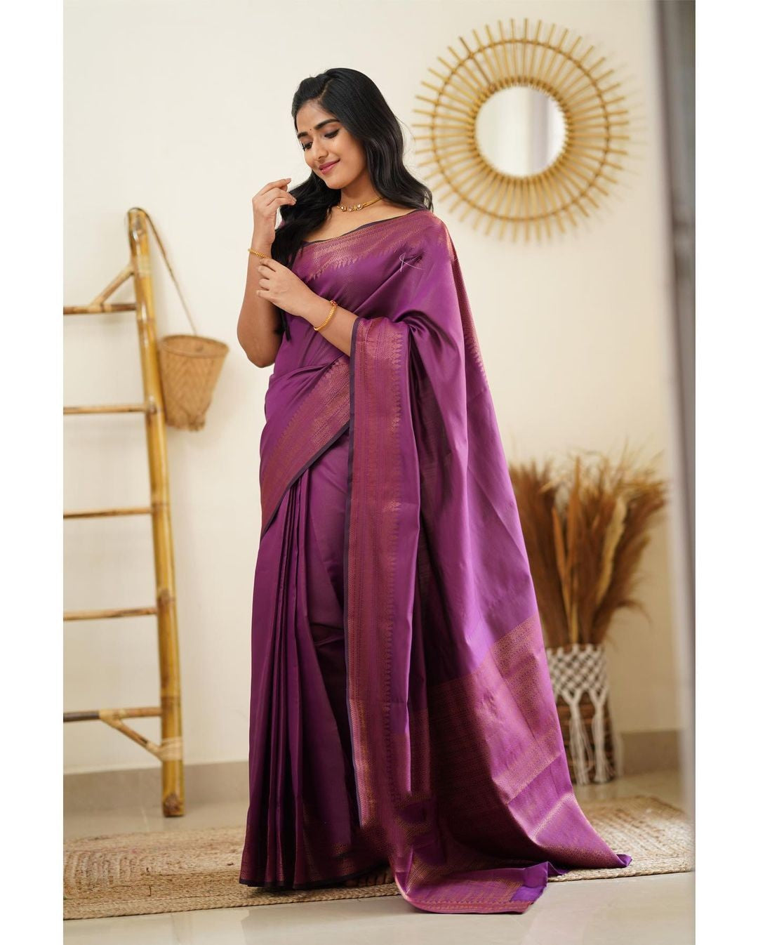 Desuetude Purple Soft Silk Saree With Dissemble Blouse Piece