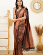 Gleaming Brown Soft Silk Saree With Flaunt Blouse Piece