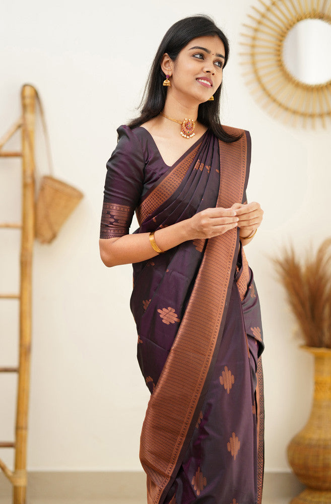 Desiring Purple Soft Silk Saree With Engrossing Blouse Piece