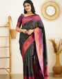 Breathtaking Black Soft Silk Saree with Glittering Blouse Piece