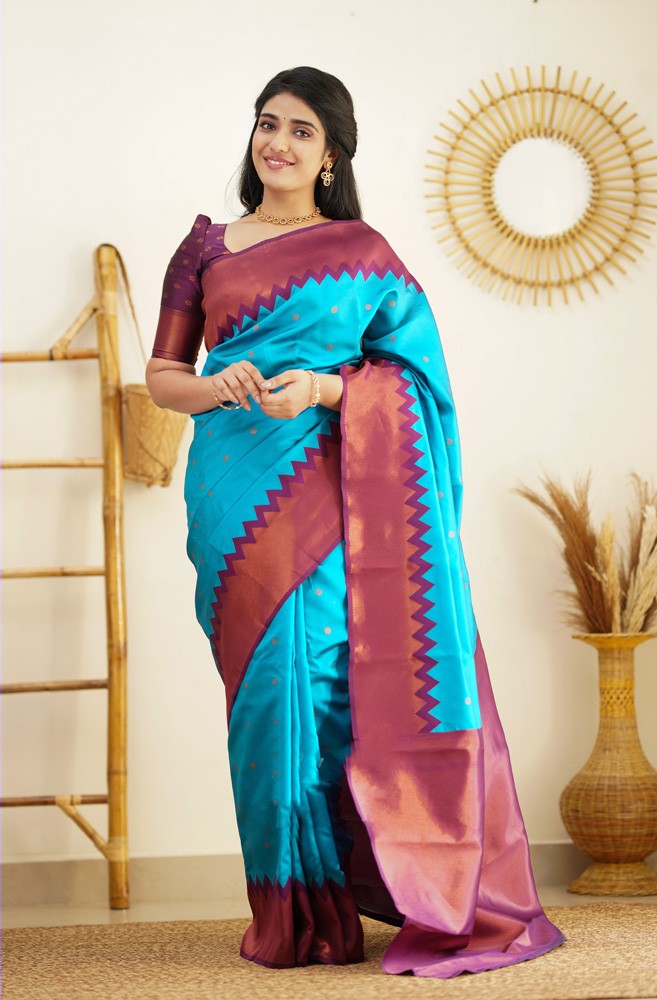 Firozi Color Handloom Raw Silk Saree - Aadanya Collection YF#22761 at Rs  2262.00 | Handloom Silk Sarees | ID: 2851607050212