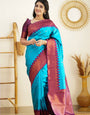 Designer Firozi Soft Silk Saree with Prominent Blouse Piece