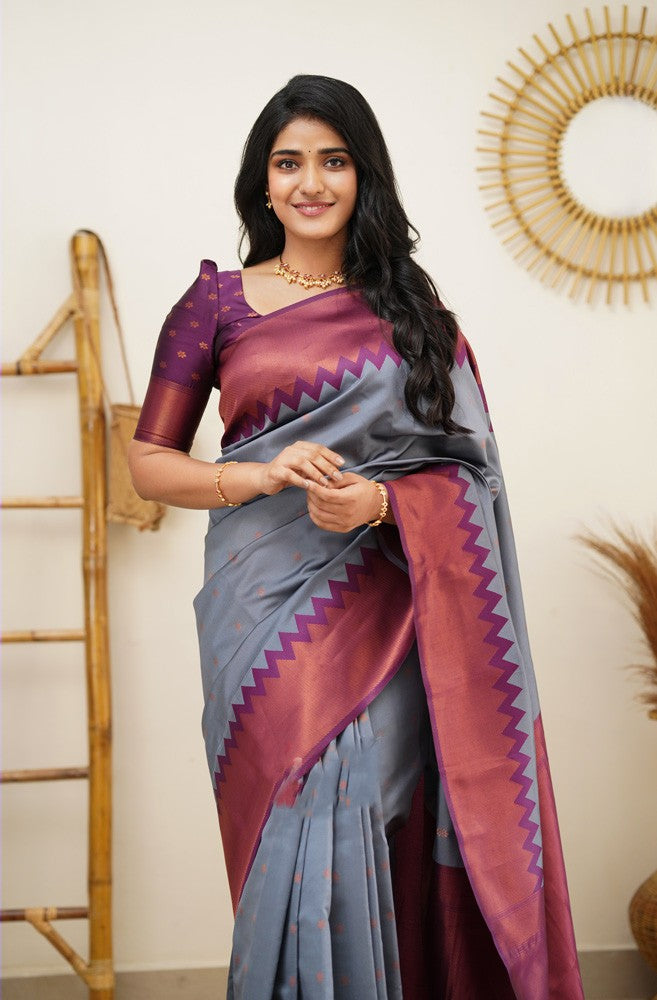 Arresting Grey Soft Silk Saree with Inspiring Blouse Piece