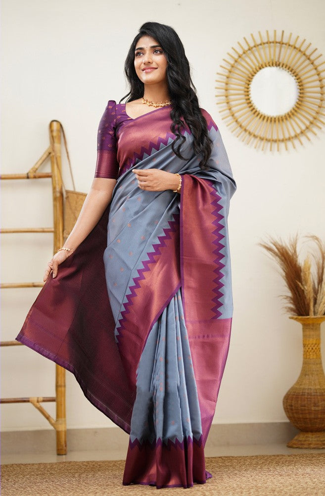 Arresting Grey Soft Silk Saree with Inspiring Blouse Piece