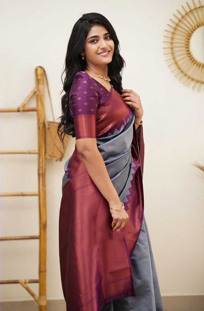 Arresting Grey Soft Silk Saree with Inspiring Blouse Piece