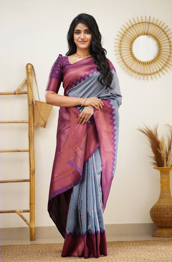 Arresting Grey Soft Silk Saree with Inspiring Blouse Piece