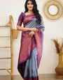 Arresting Grey Soft Silk Saree with Inspiring Blouse Piece