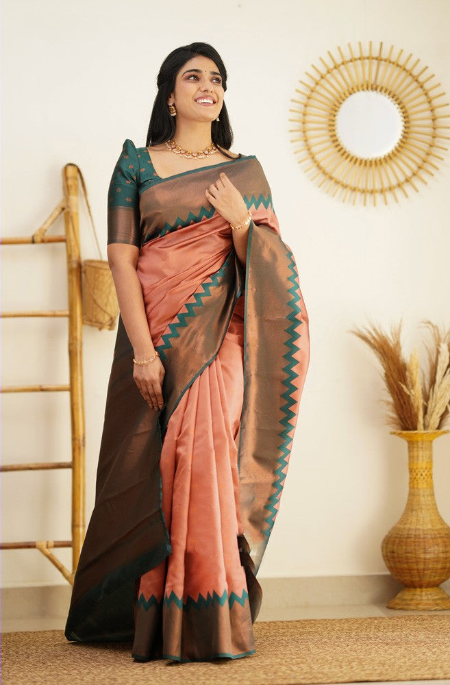 Ailurophile Peach Soft Silk Saree with Admirable Blouse Piece