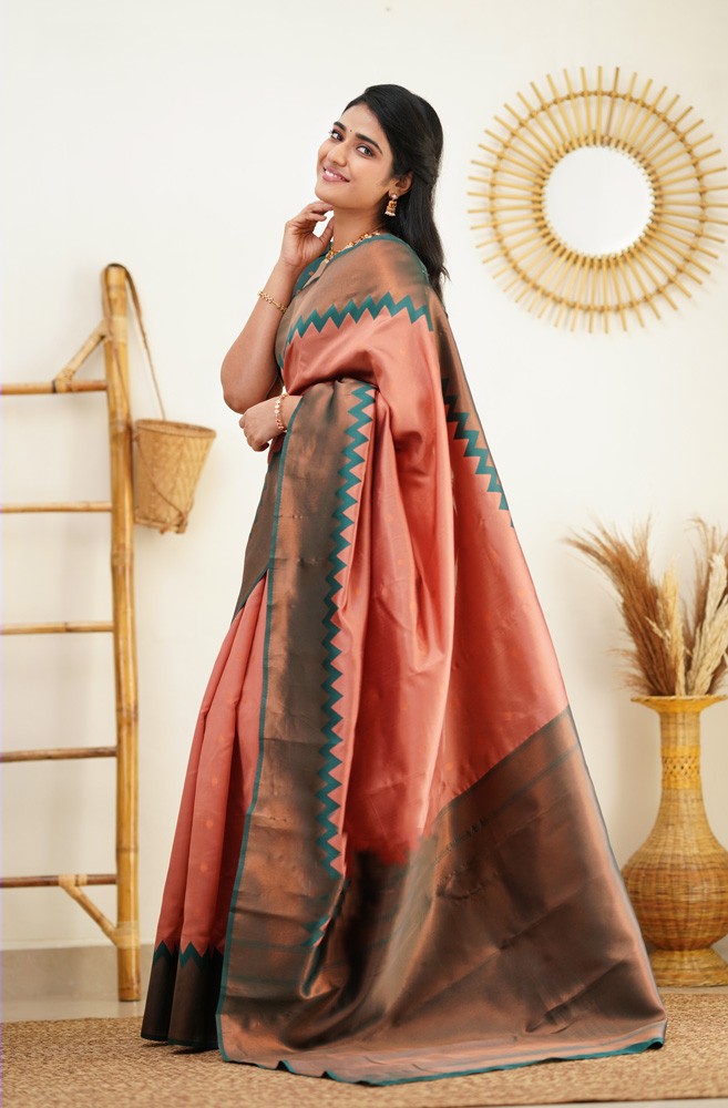 Ailurophile Peach Soft Silk Saree with Admirable Blouse Piece