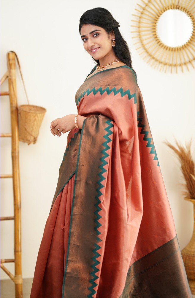 Ailurophile Peach Soft Silk Saree with Admirable Blouse Piece