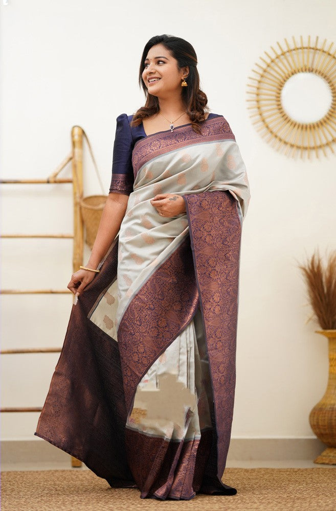 Sumptuous Beige Soft Banarasi Silk Saree With Delectable Blouse Piece