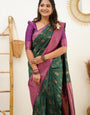 Supernal Green Soft Banarasi Silk Saree With Imaginative Blouse Piece