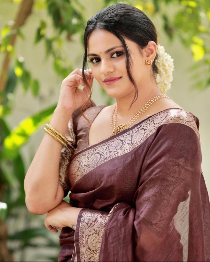 Flaunt Brown Soft Silk Saree With Fancifull Blouse Piece