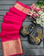 Magnetic Dark Pink Orgeanza Silk Saree With Amazing Blouse Piece