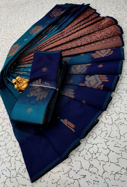 Stunner Firozi Soft Banarasi Silk Saree With Exceptional Blouse Piece