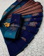 Stunner Firozi Soft Banarasi Silk Saree With Exceptional Blouse Piece
