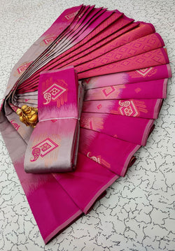 Classic Grey Soft Banarasi Silk Saree With Flameboyant Blouse Piece