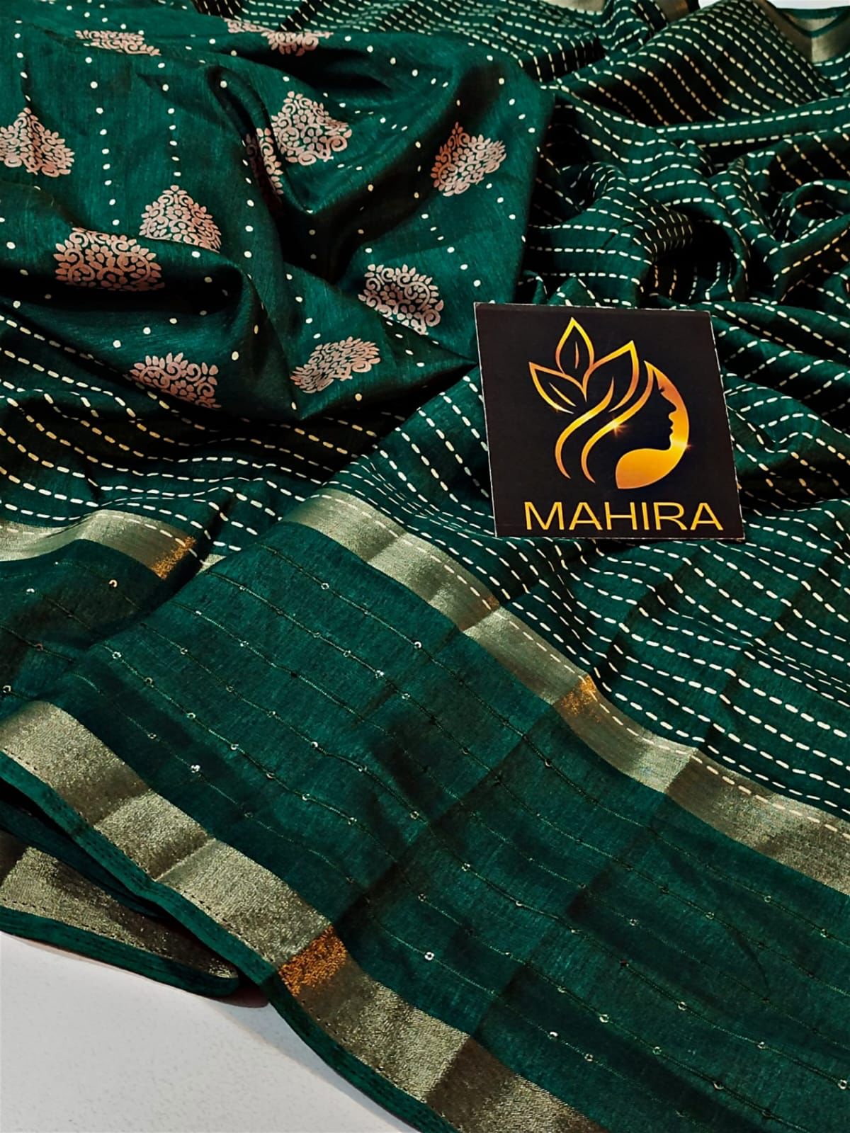 Lovely Dark Green Digital Printed Dola Silk Saree With Unequalled Blouse Piece