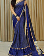 Sizzling Navy Blue Digital Printed Dola Silk Saree With Surreptitious Blouse Piece