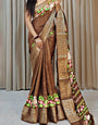 Exceptional Brown Digital Printed Dola Silk Saree With Smashing Blouse Piece