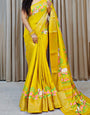 Staggering Yellow Digital Printed Dola Silk Saree With Splendorous Blouse Piece