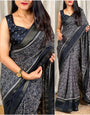 Precious Black Digital Printed Dola Silk Saree With Ebullience Blouse Piece