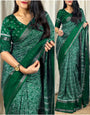 Pretty Dark Green Digital Printed Dola Silk Saree With Demesne Blouse Piece