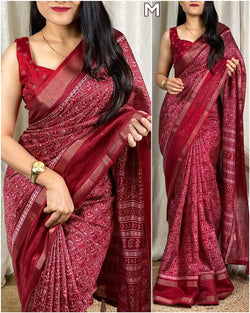 Flattering Maroon Digital Printed Dola Silk Saree With Arresting Blouse Piece