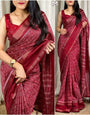 Flattering Maroon Digital Printed Dola Silk Saree With Arresting Blouse Piece