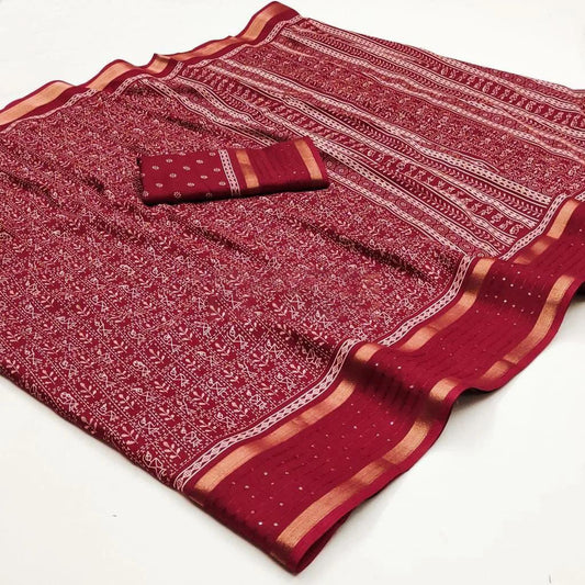 Flattering Maroon Digital Printed Dola Silk Saree With Arresting Blouse Piece