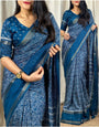 Elegant Rama Digital Printed Dola Silk Saree With Outstanding Blouse Piece